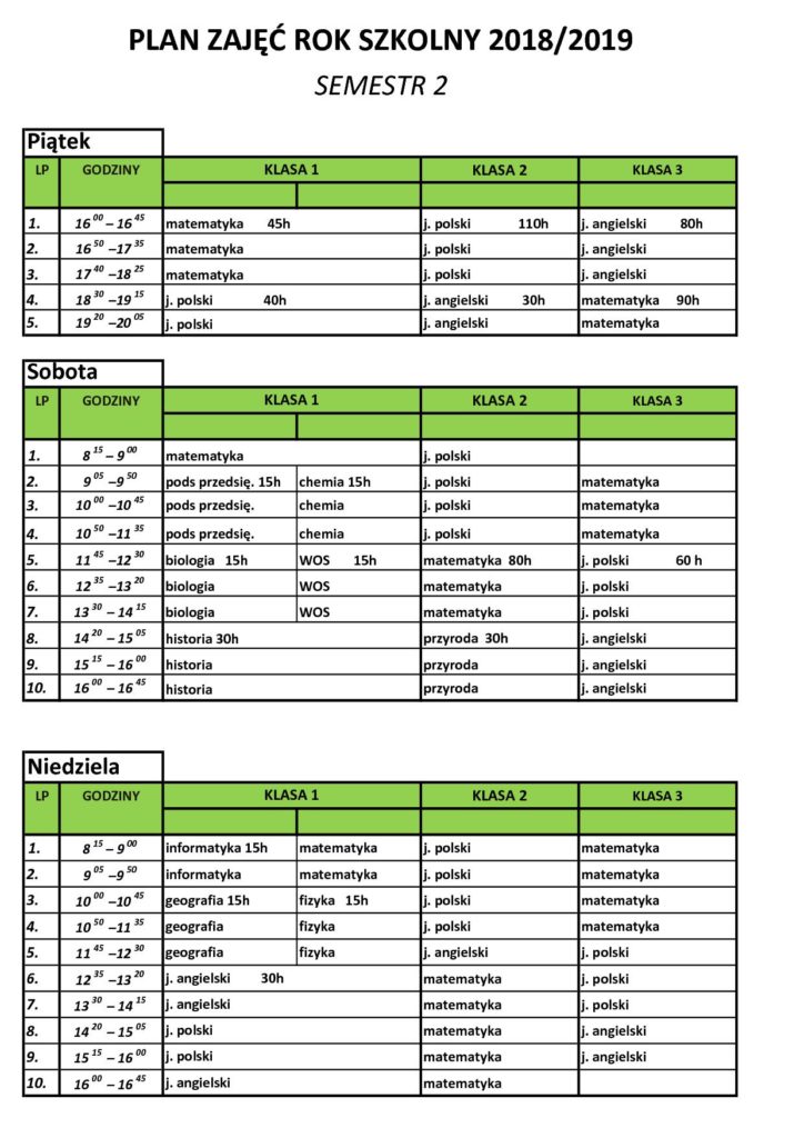 Plan zajęć 18-19 sem 2 TERMINY ZJAZDÓW
